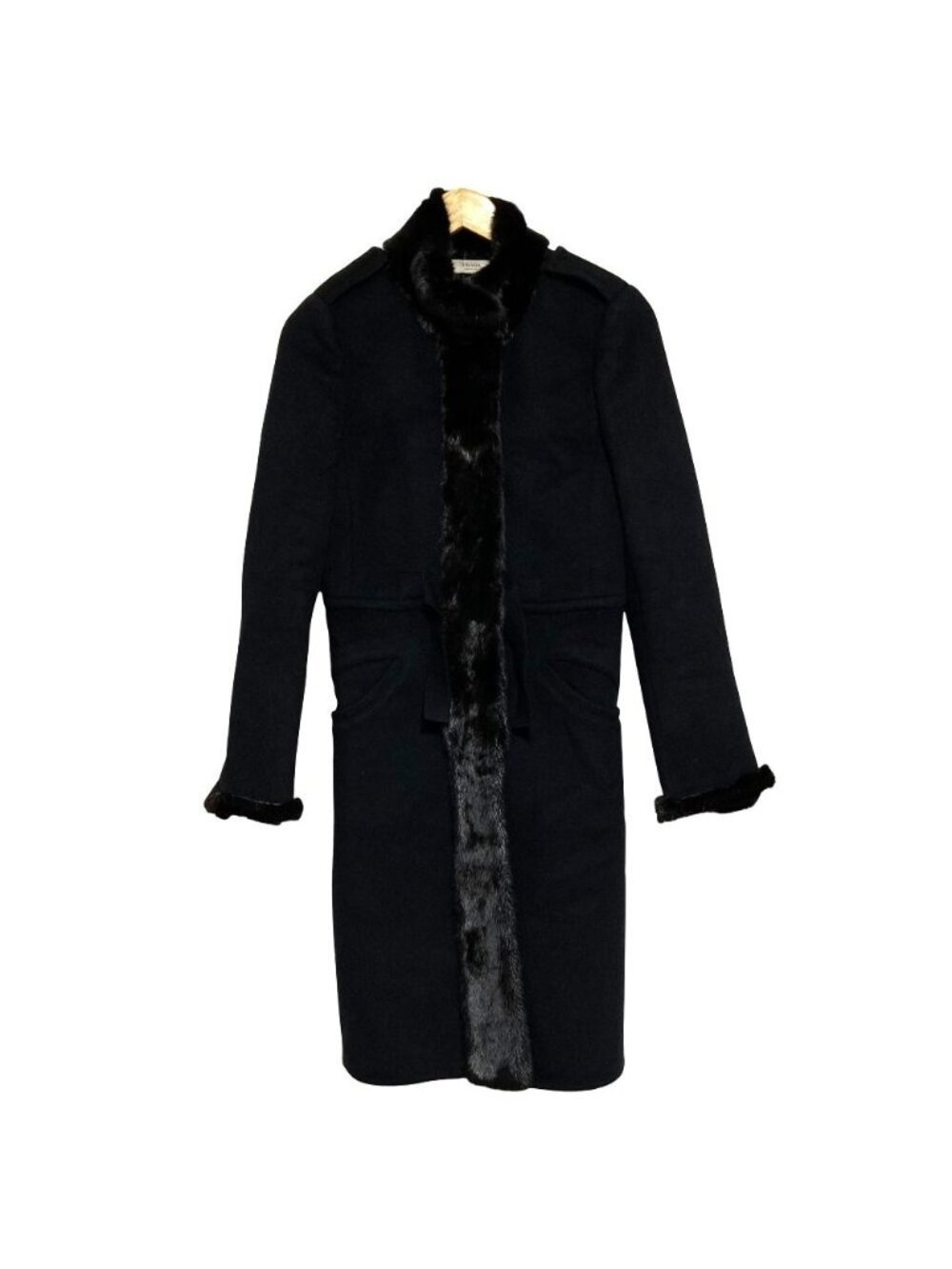Prada Mink Trim Wool Angora Stand Color Coat 40 Black